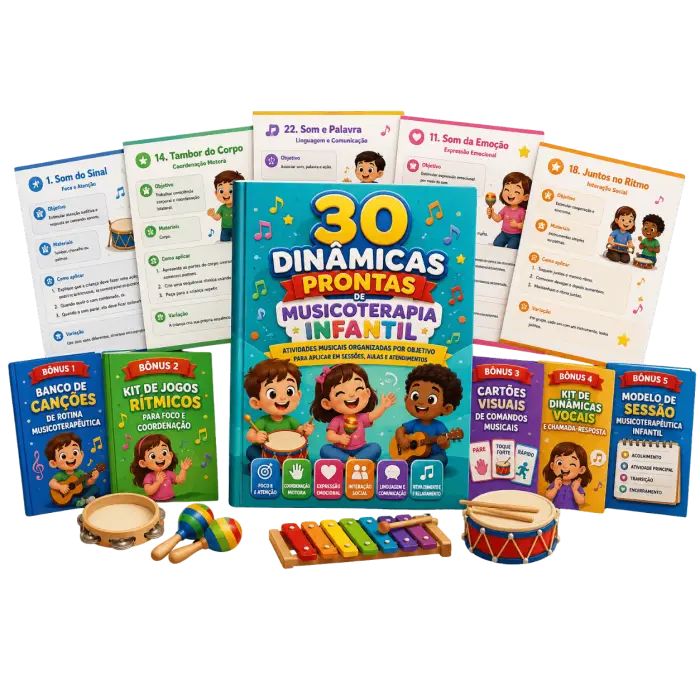 Tudo o que você recebe no Kit Musicoterapia Kids